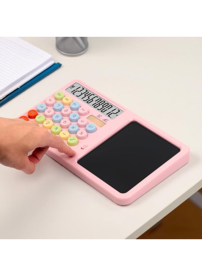 YelaJoy Calculators Desktop with Notepad Writing Tablet,12 Digit Large Button Office Calculator, – Solar & Battery Powered Math Tool with Large Display for Office, Business & Study,School & Home (Pink) - Image 2